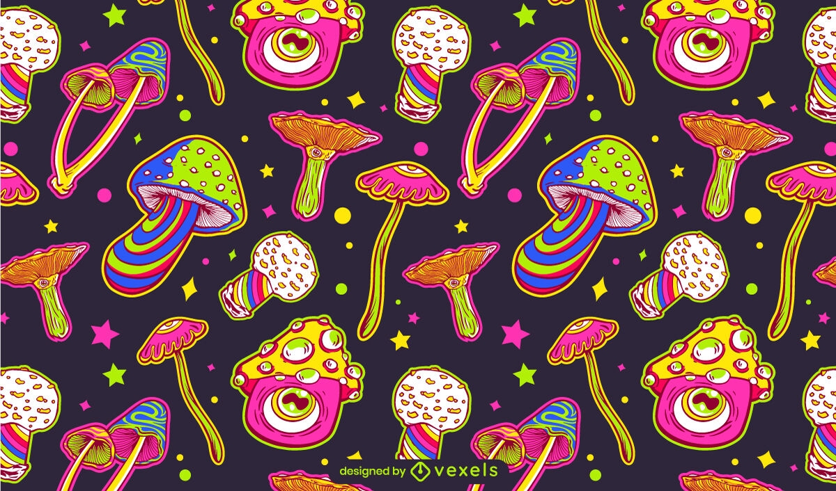 Trippy Mushrooms Pattern Design Vector