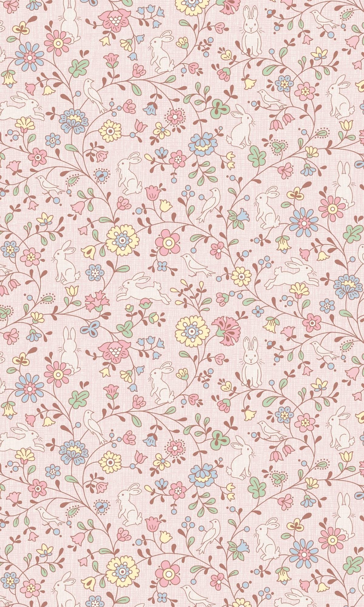 Bunny & Birds Floral Wallpaper R7786