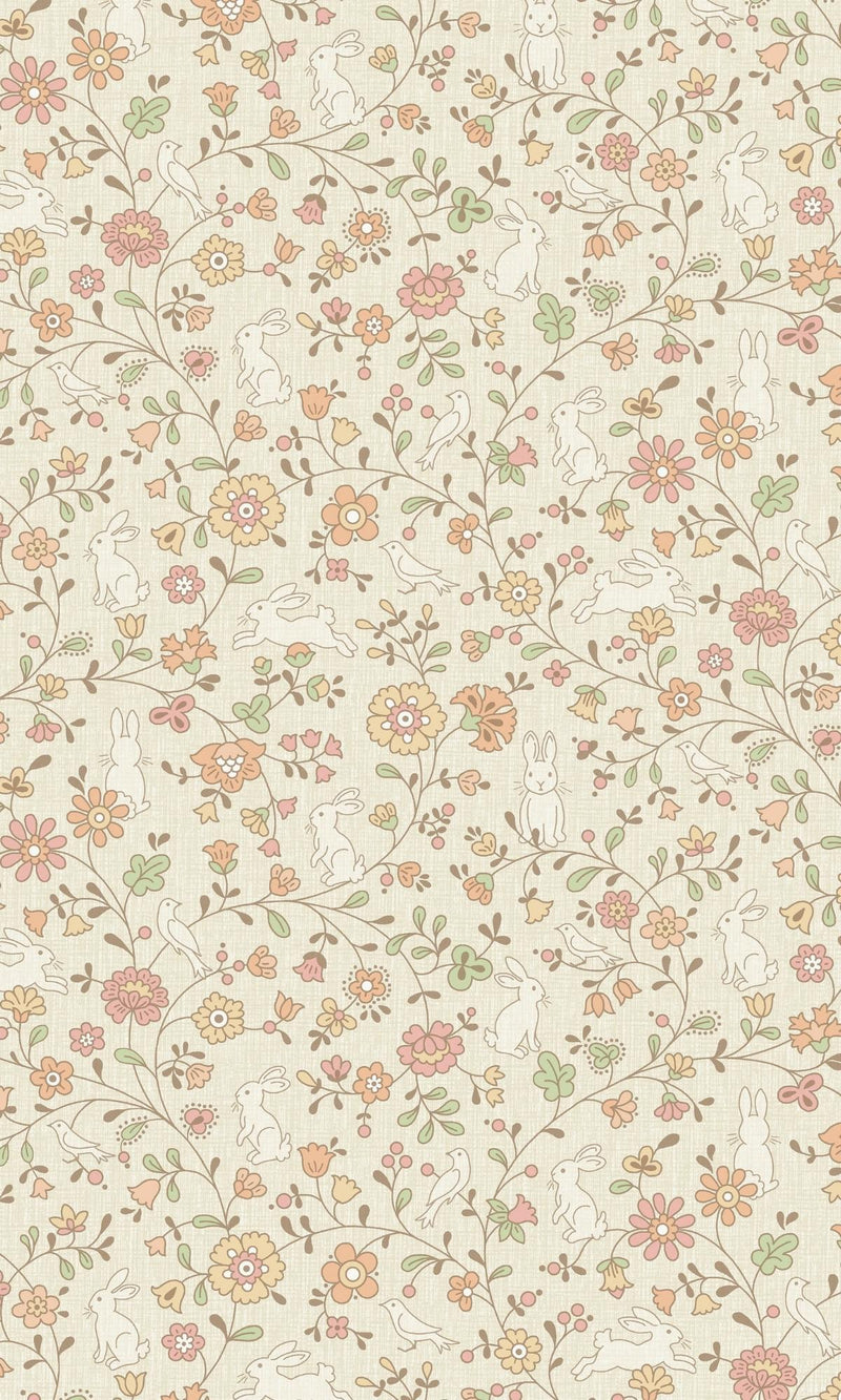 Birds Floral Beige Wallpaper