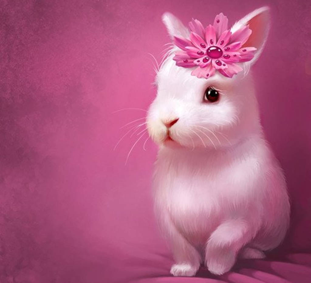 Download Pink Flower And White Rabbit