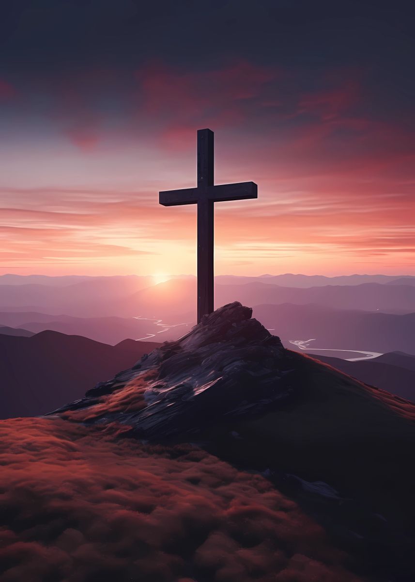 Christian Cross Sunset 4' Poster