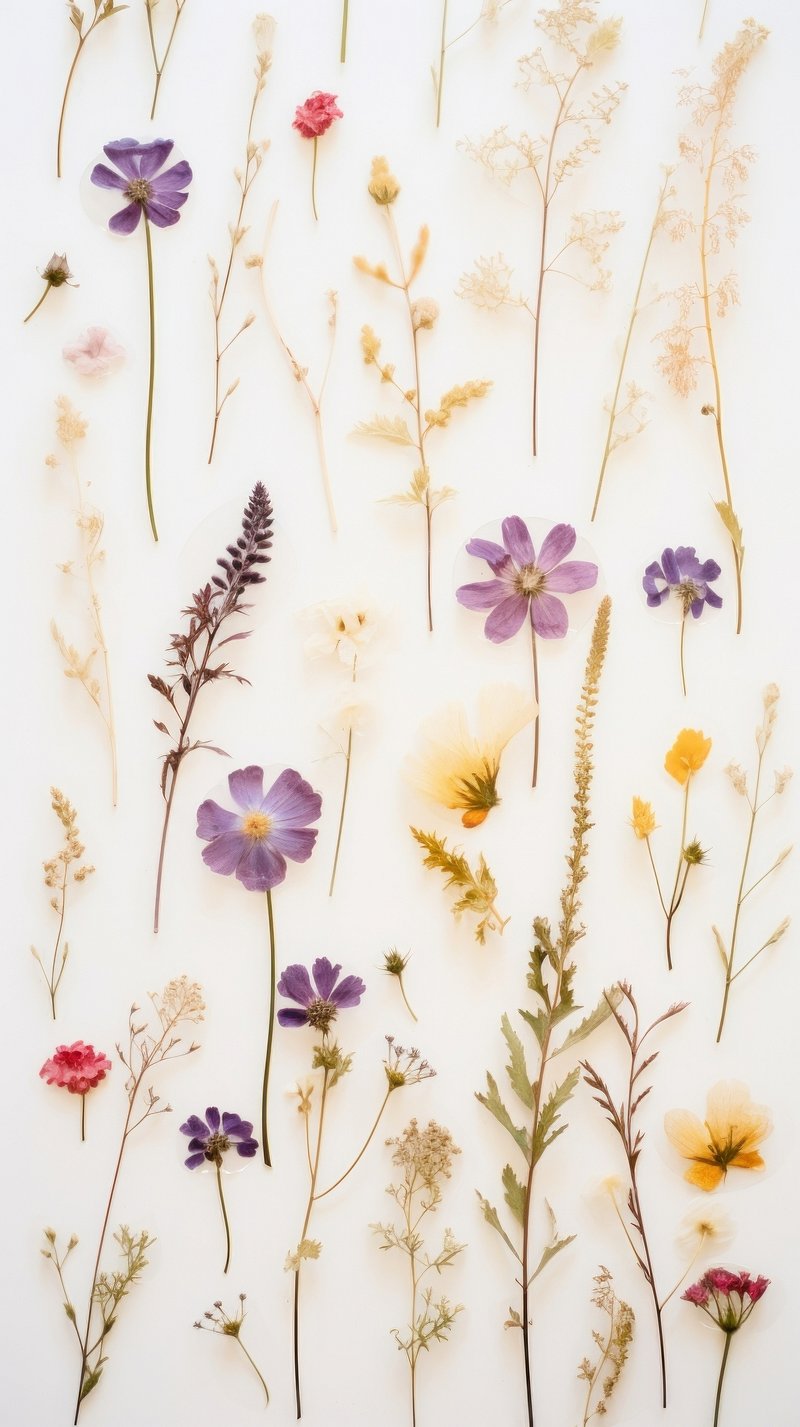Real pressed summer flowers background
