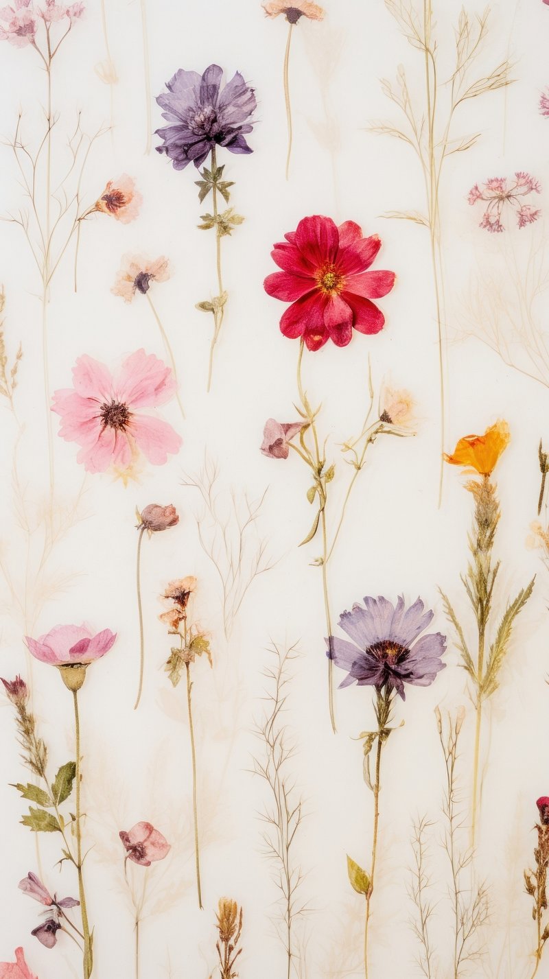 Real pressed summer flowers background