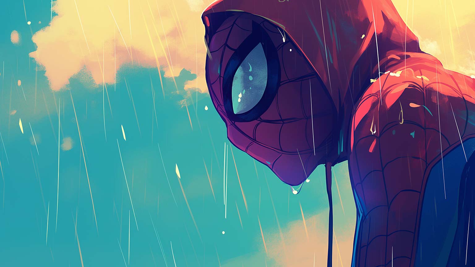 Spider Man Rain Turquoise Desktop