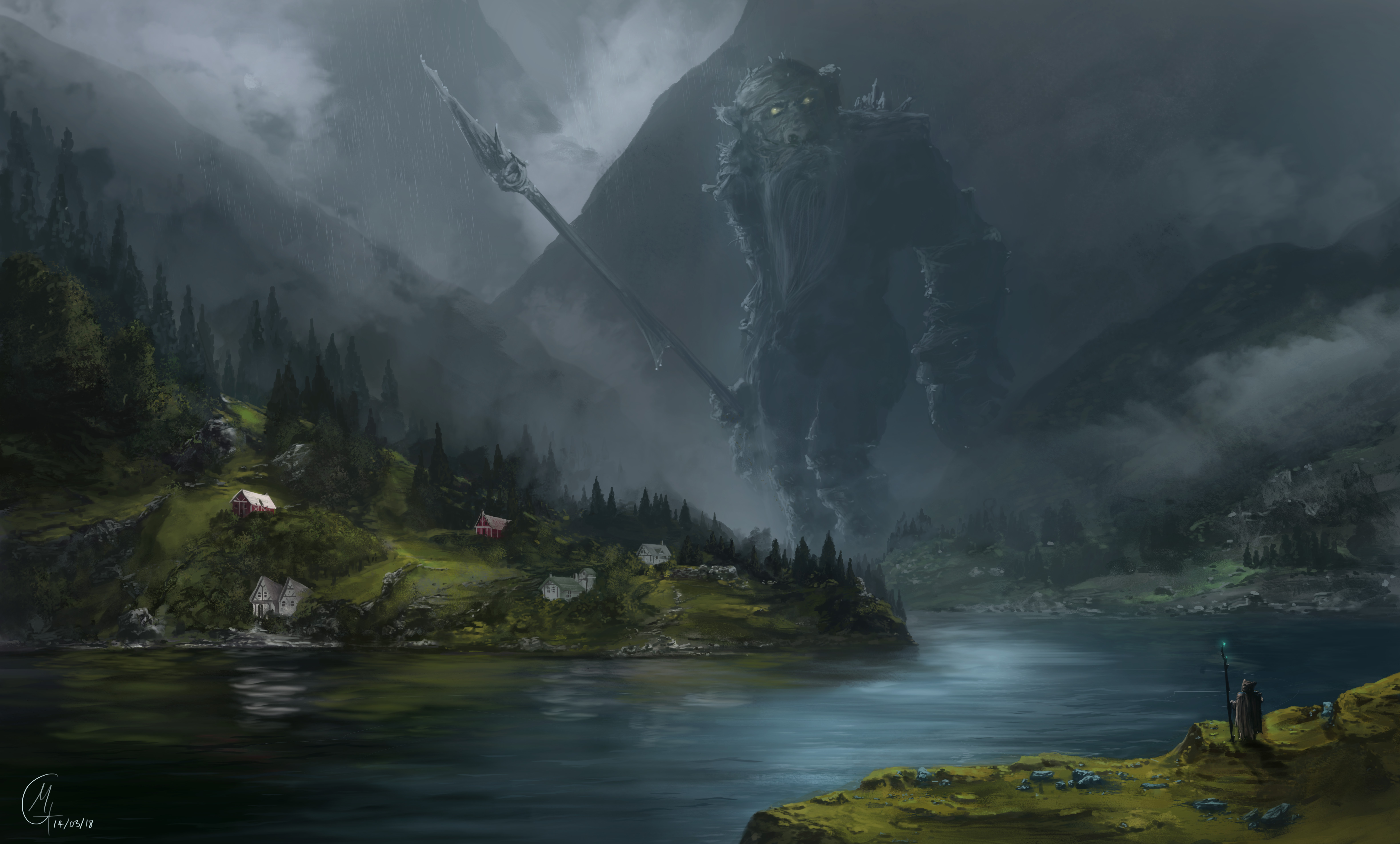 Download Spear Wizard Fantasy Giant 4k