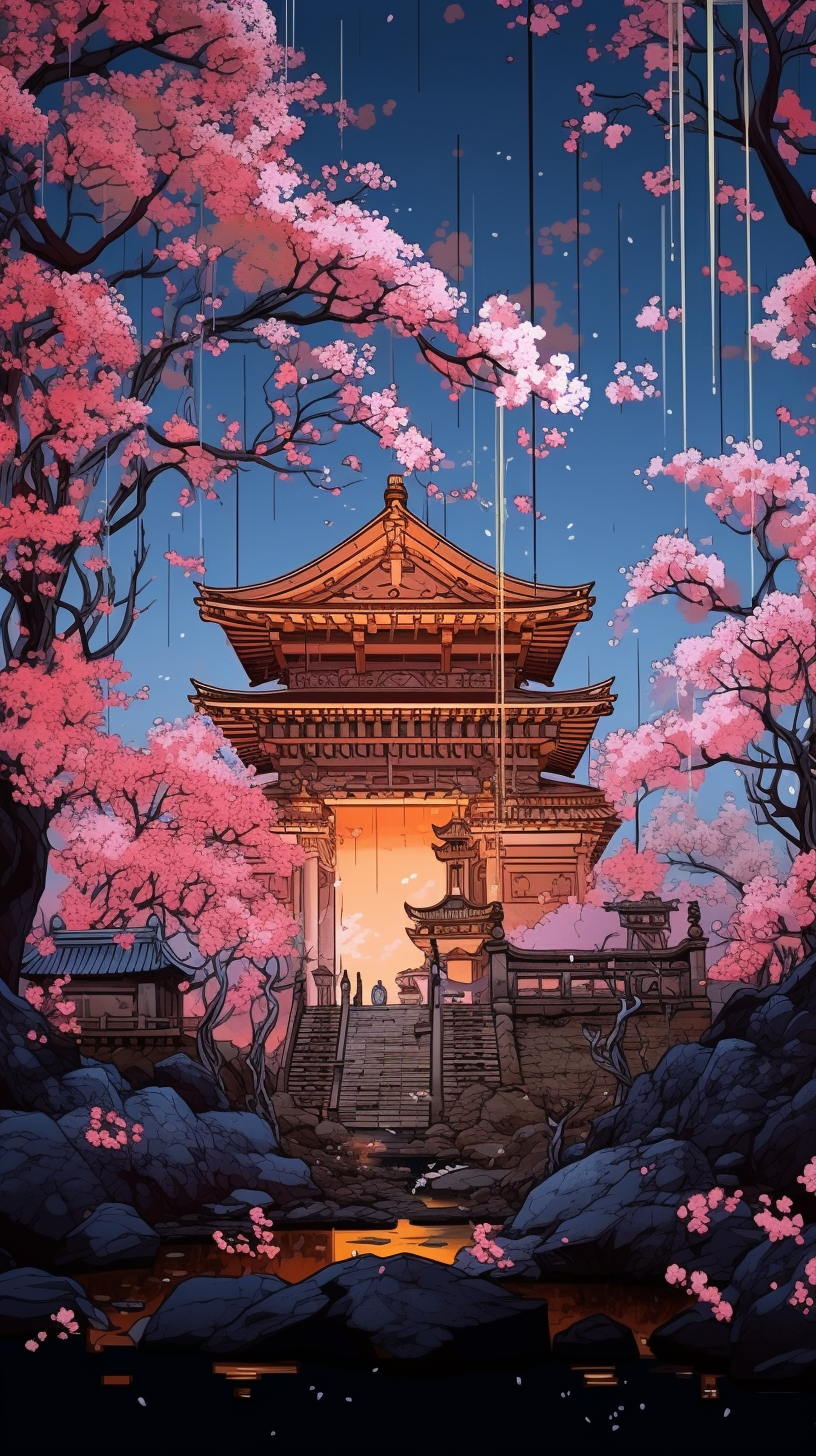 Anime Shrine Wallpaper Cherry Blossoms
