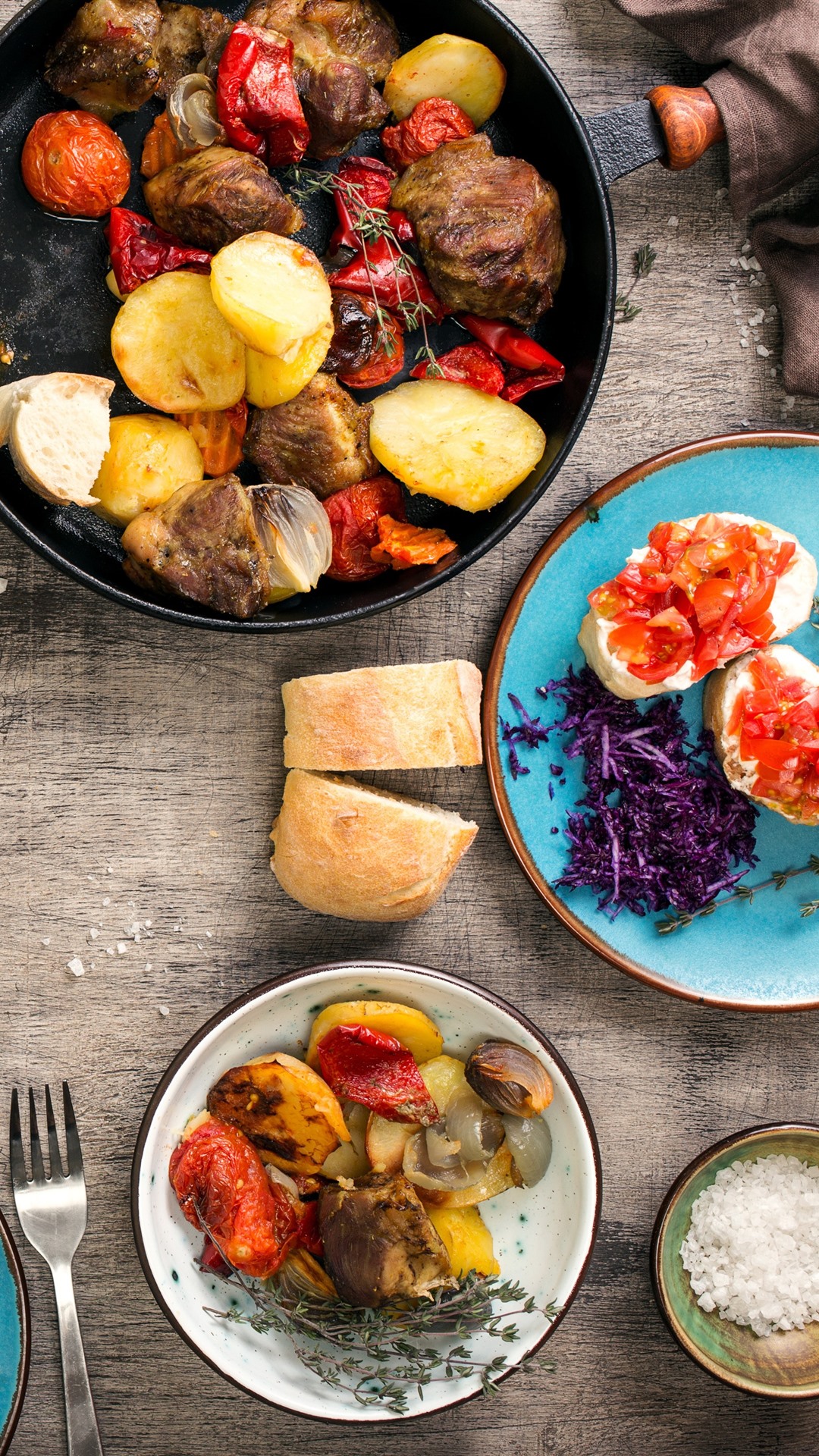 BBQ, tomatoes, potatoes, meat, grill