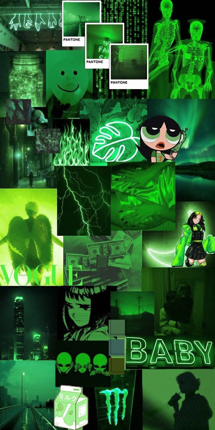 green neon collage phone wallpaper