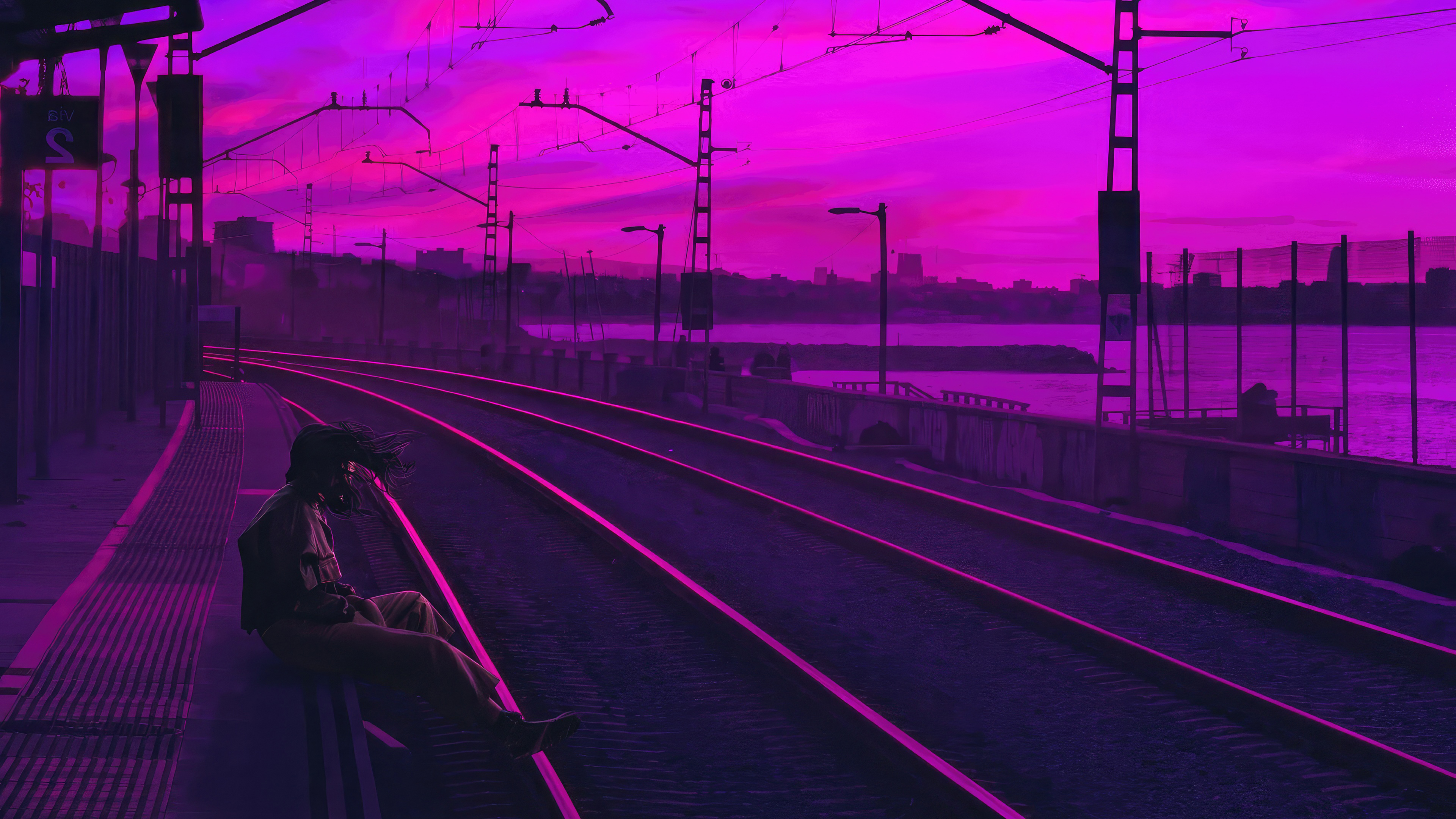 Train Station Synthwave Wallpaper, HD