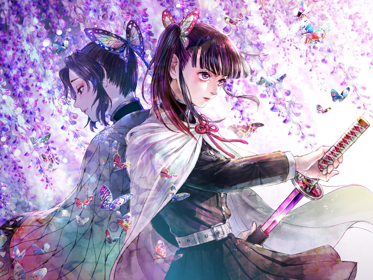 Download wallpaper butterfly, Wisteria