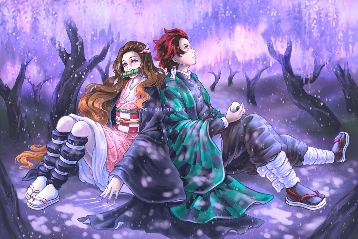 Demon Slayer Wisteria Siblings Fine Art