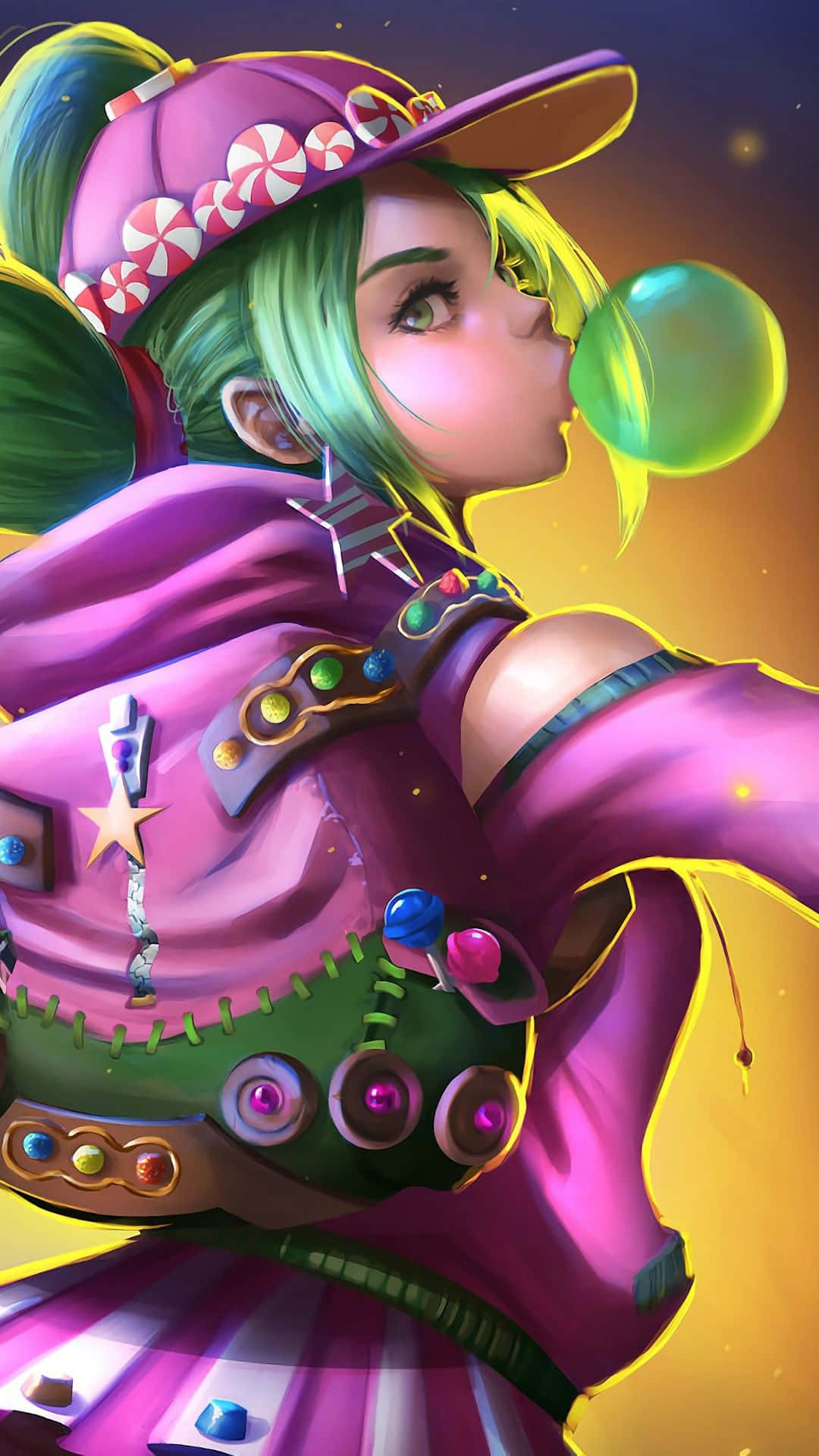 Green Hair Blowing Bubbles Wallpaper