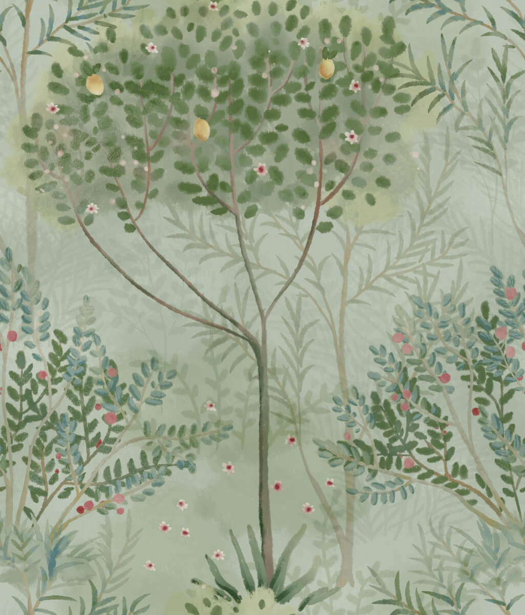 York Mn1823 Mediterranean Orchard Wallpaper in Green