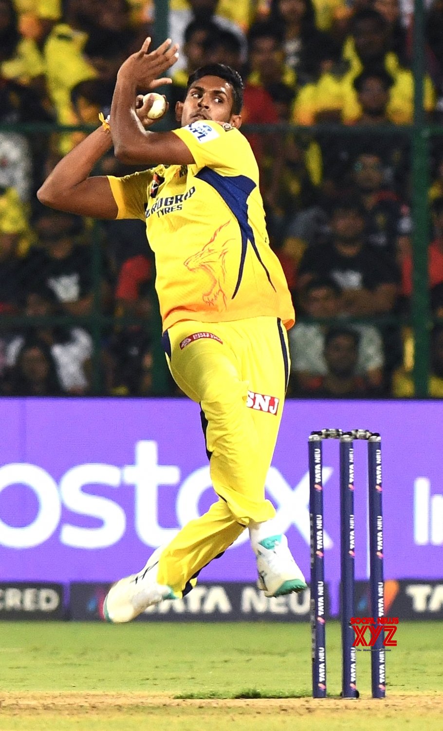 CSK bowler Matheesha Pathirana bowls