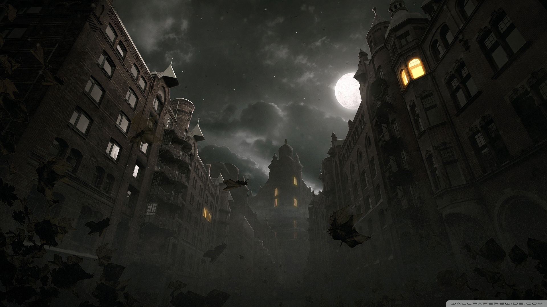 Dark City Autumn Scene 4K UHD Wallpaper