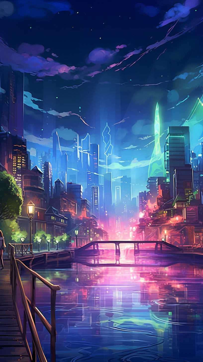 Neon Urban Nights Bustling Street