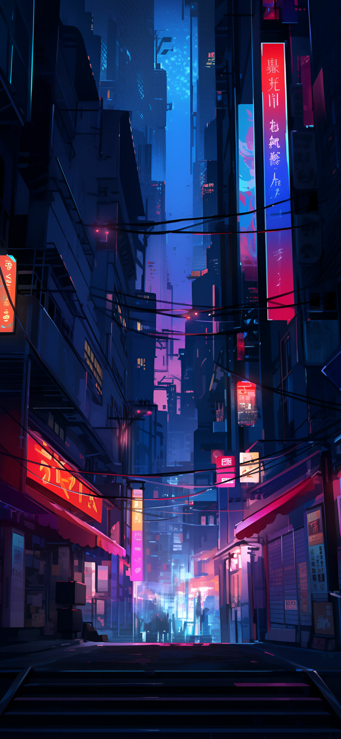 Neon Lights of Eastern City Urban