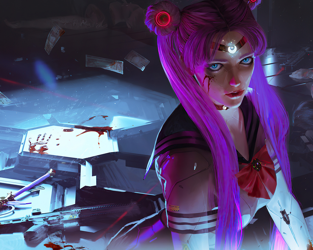 Sailor Moon Cyberpunk Girl 4k