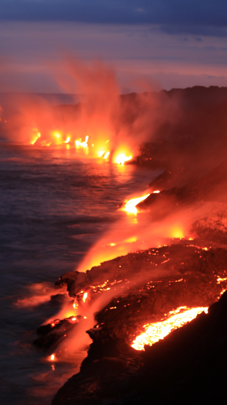 Download Smoke Night Coast Lava Nature