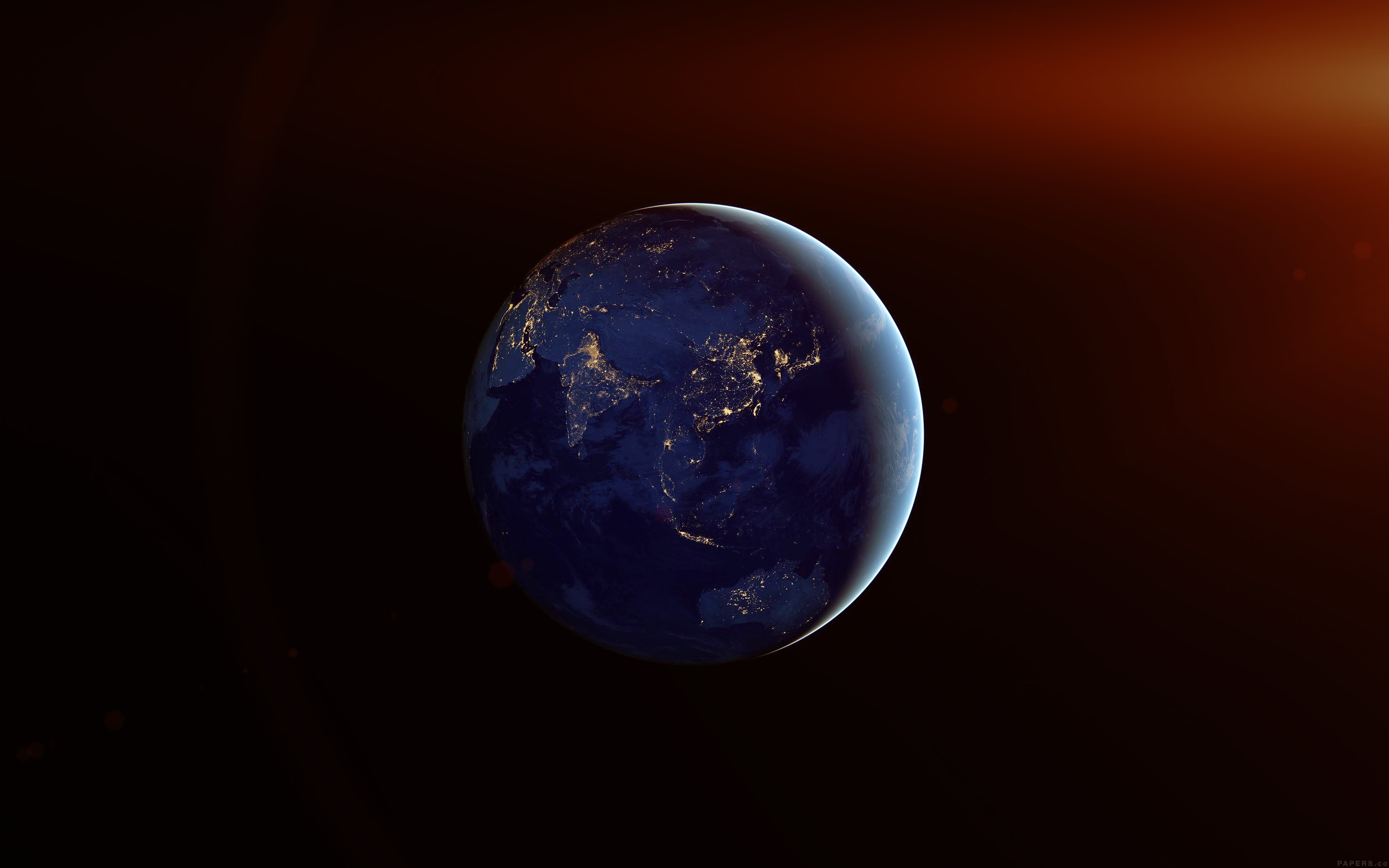 Asia At Night Flare Earth Space Dark