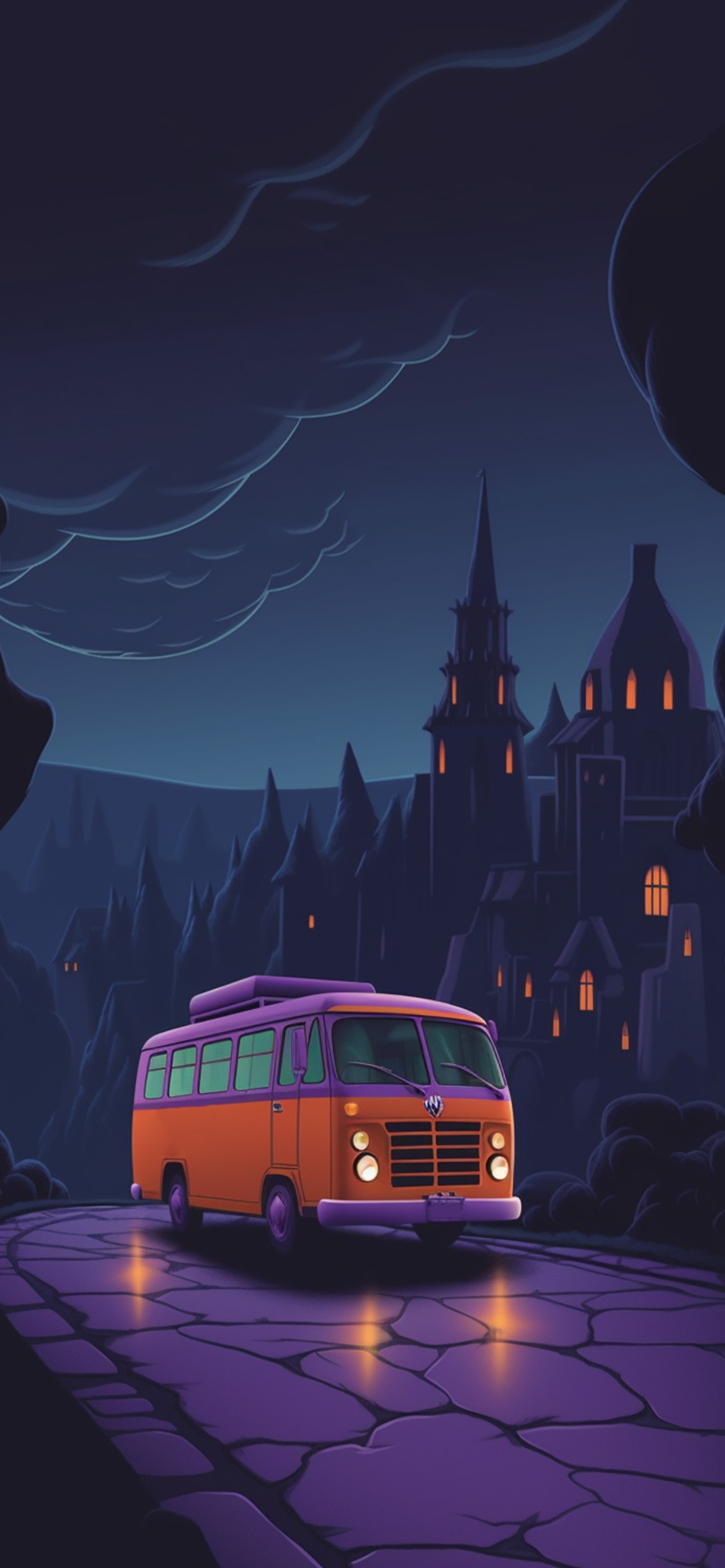Orange Bus & Mystic Castle Wallpaper