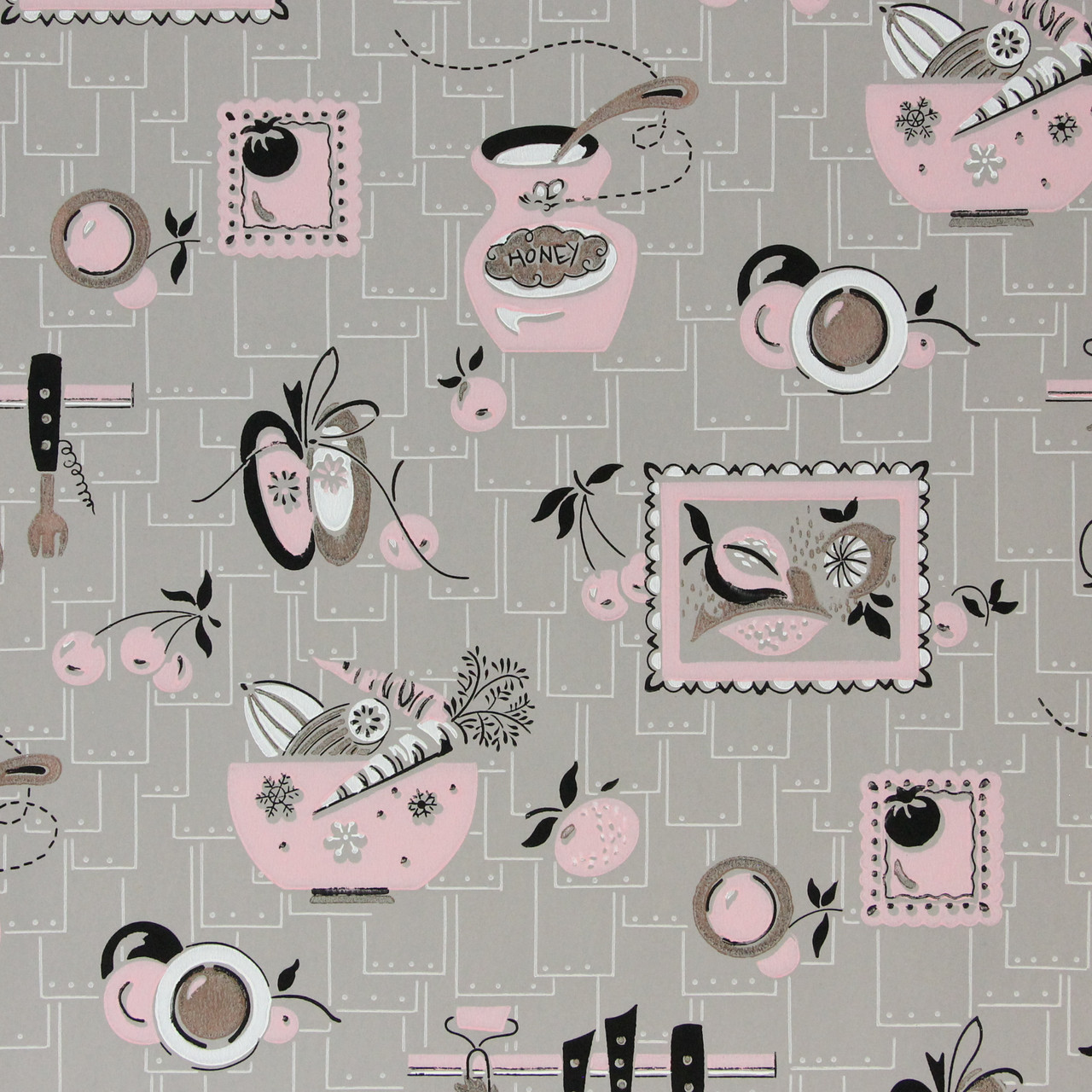 1950s Vintage Wallpaper Kitchen Pink