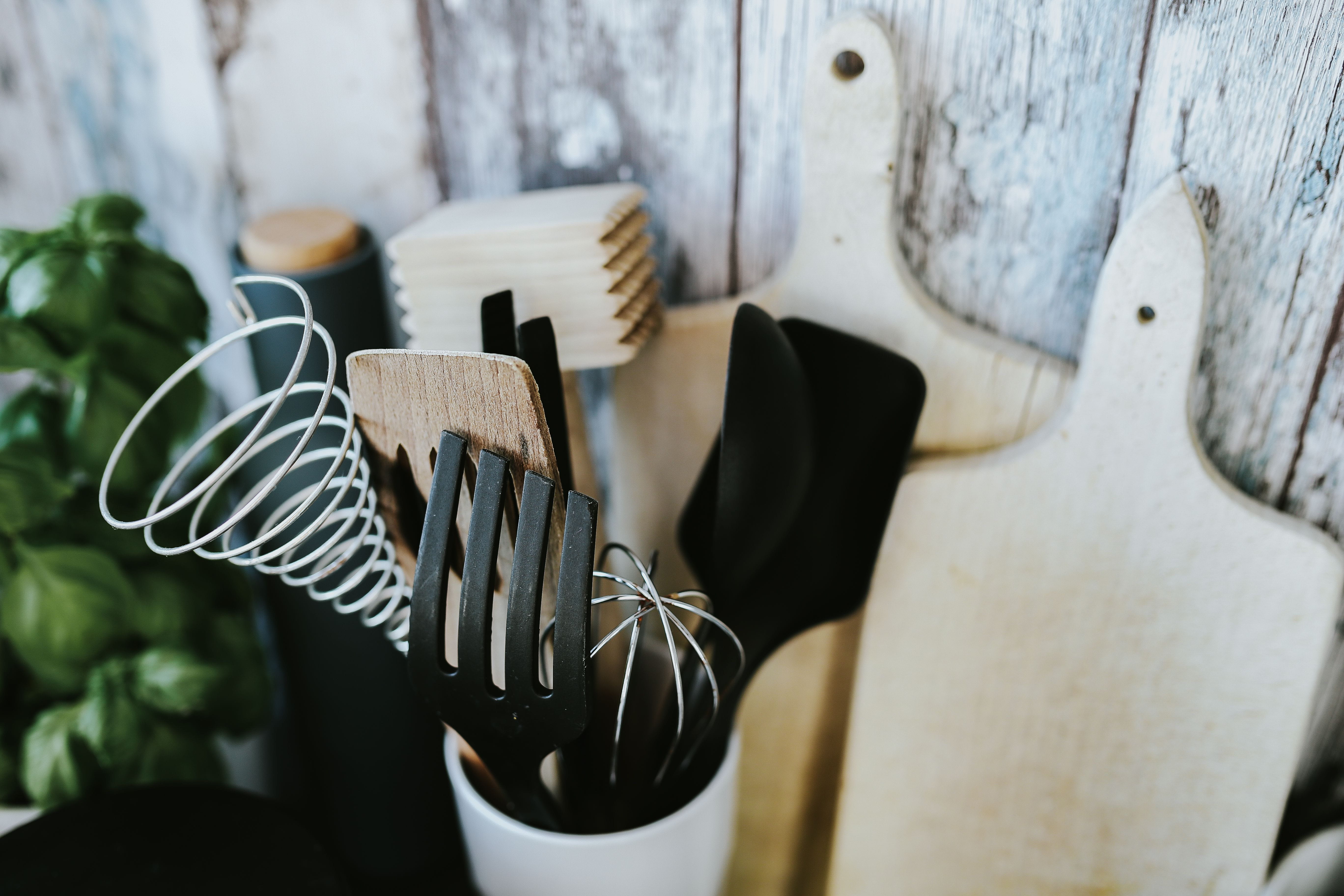 Kitchen utensils and cans