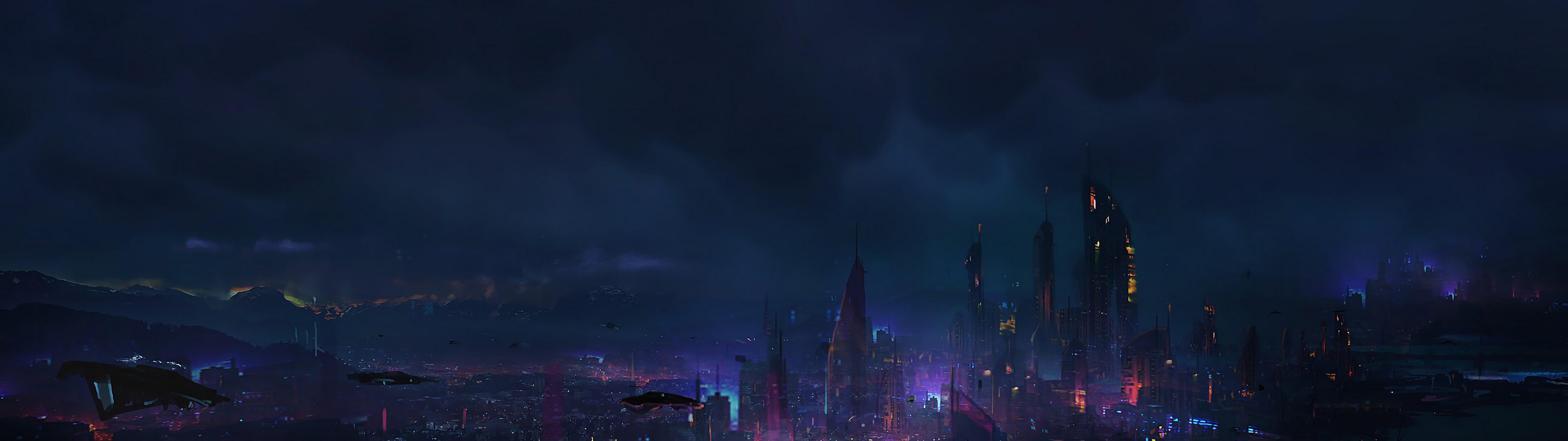 Cyberpunk City Night Scenery Sci Fi 4K