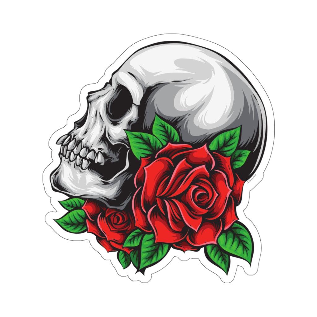 Skull Roses Sticker, Red Gothic