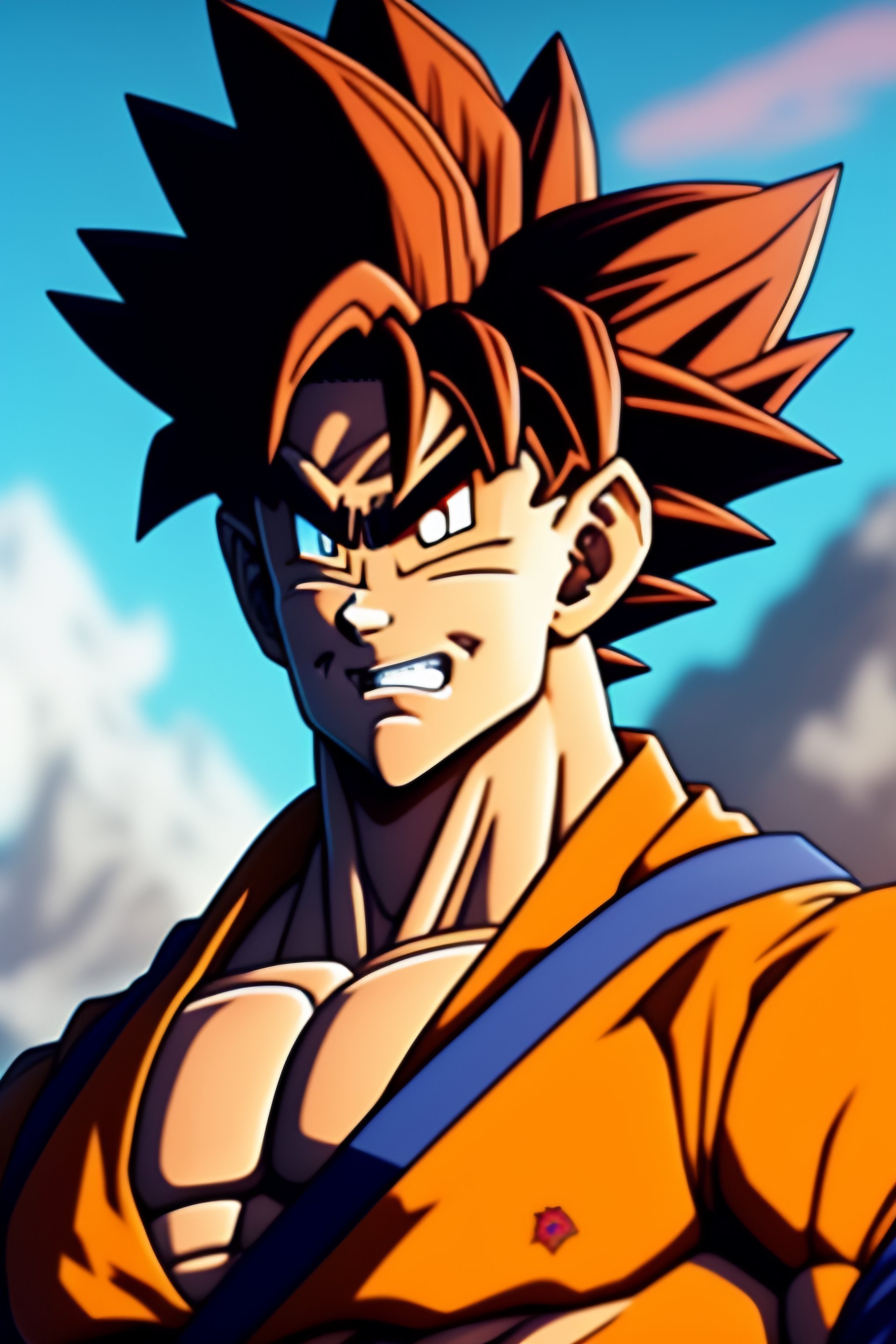 A vertical portrait of Goku