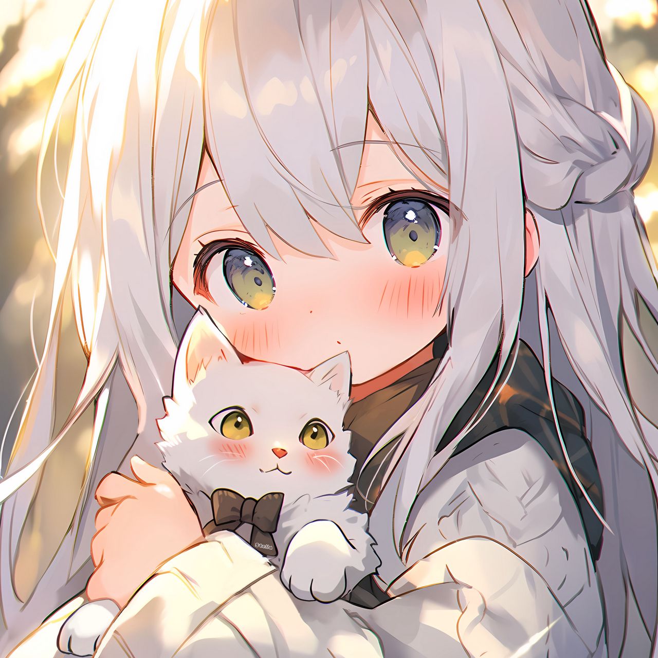 wallpaper 1280x1280 girl, kitty, bow