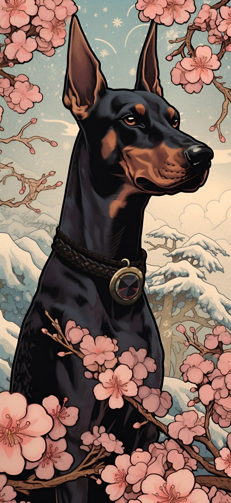 Doberman Pinscher In Ukiyo E Style