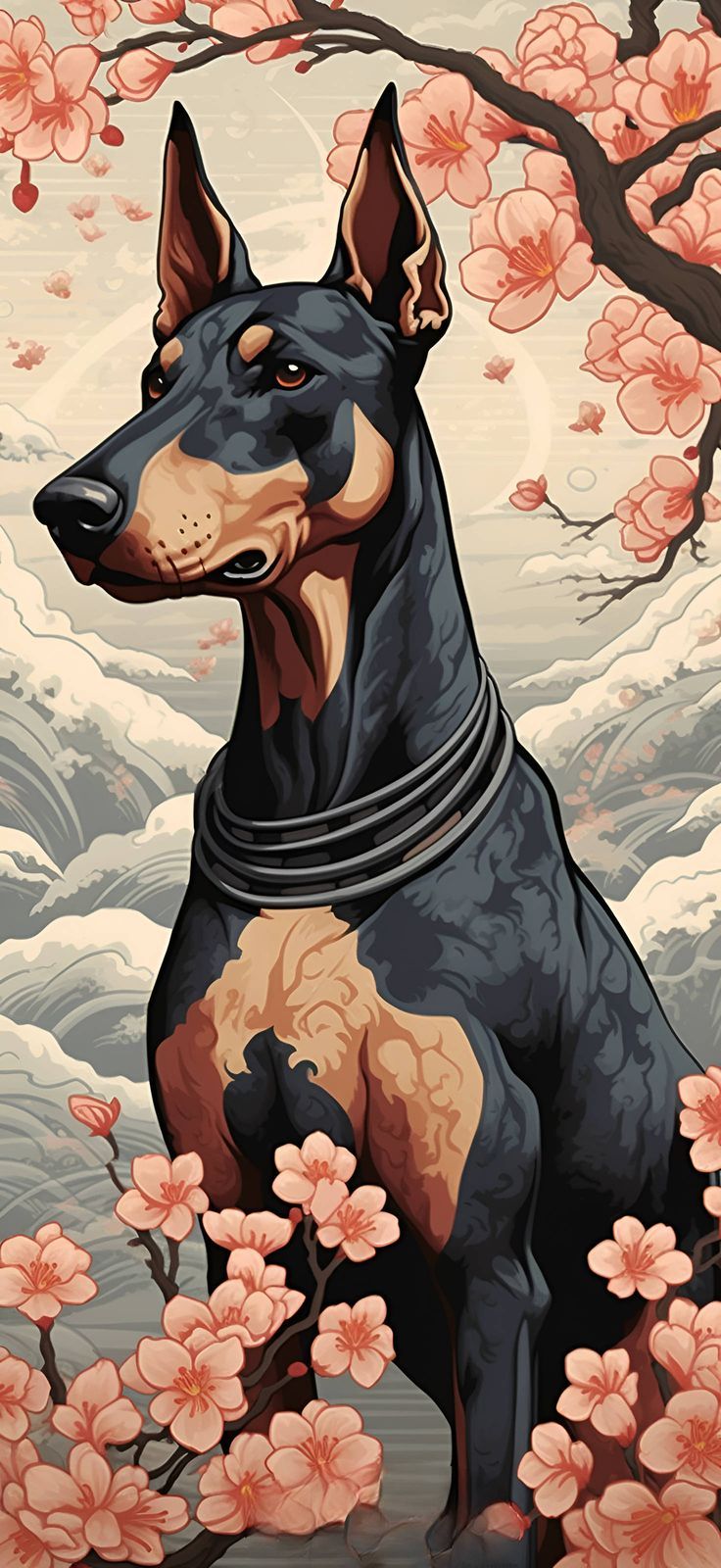 Doberman Pinscher In Ukiyo E Style