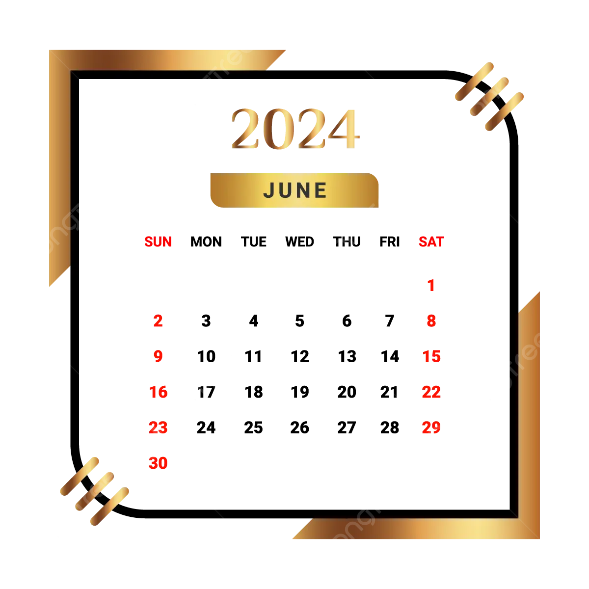 2024 June Month Calendar With Black