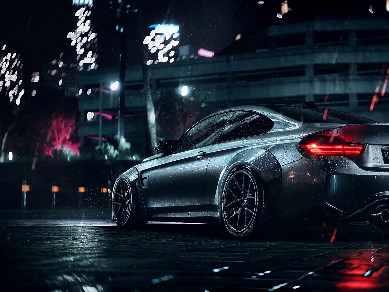Download wallpaper 1600x1200 bmw, car, sports, coupe, gray, metallic, wet, night standard 4:3 HD background