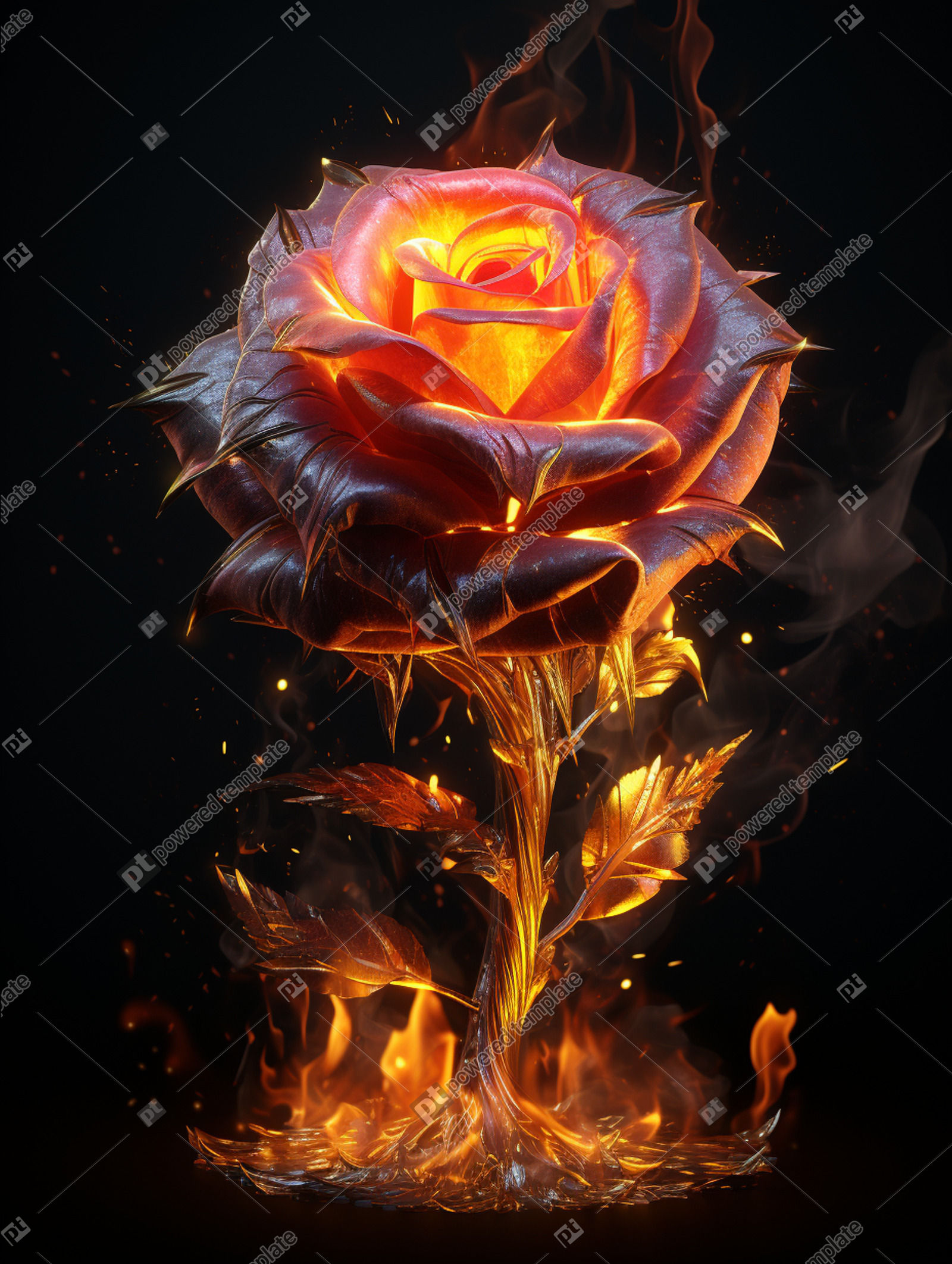 Flaming Rose A Photorealistic 3D Art