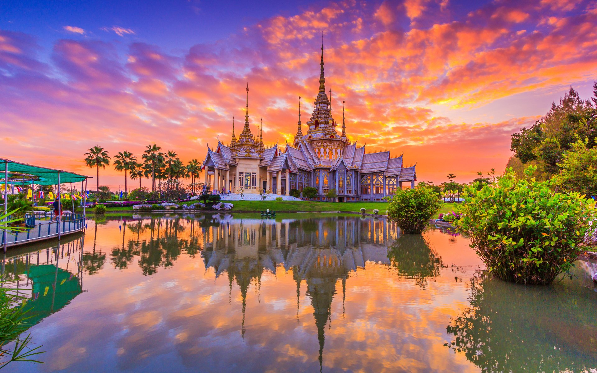 Thai Temple Sunset Reflection