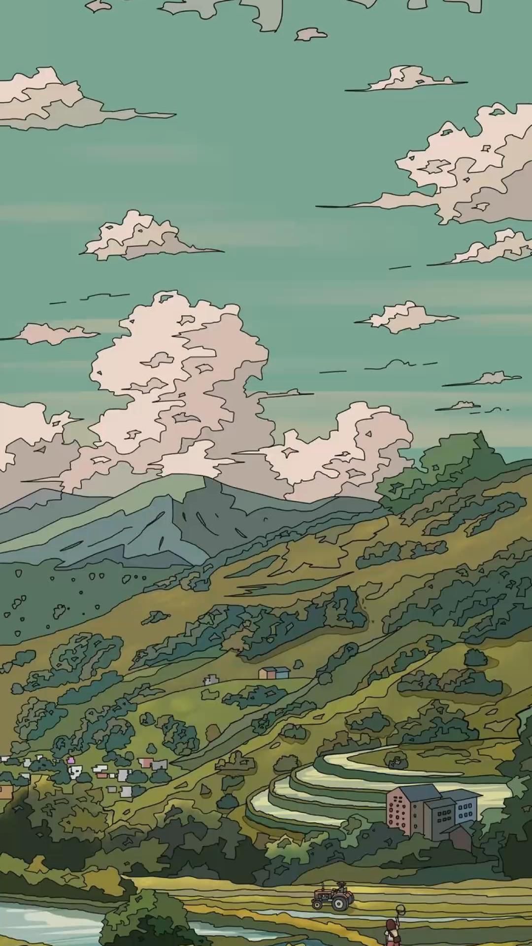 Green wallpaper. Anime scenery