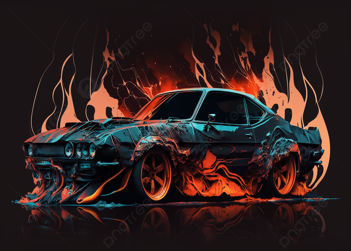 Car Flame Cool Background, Car, Flame