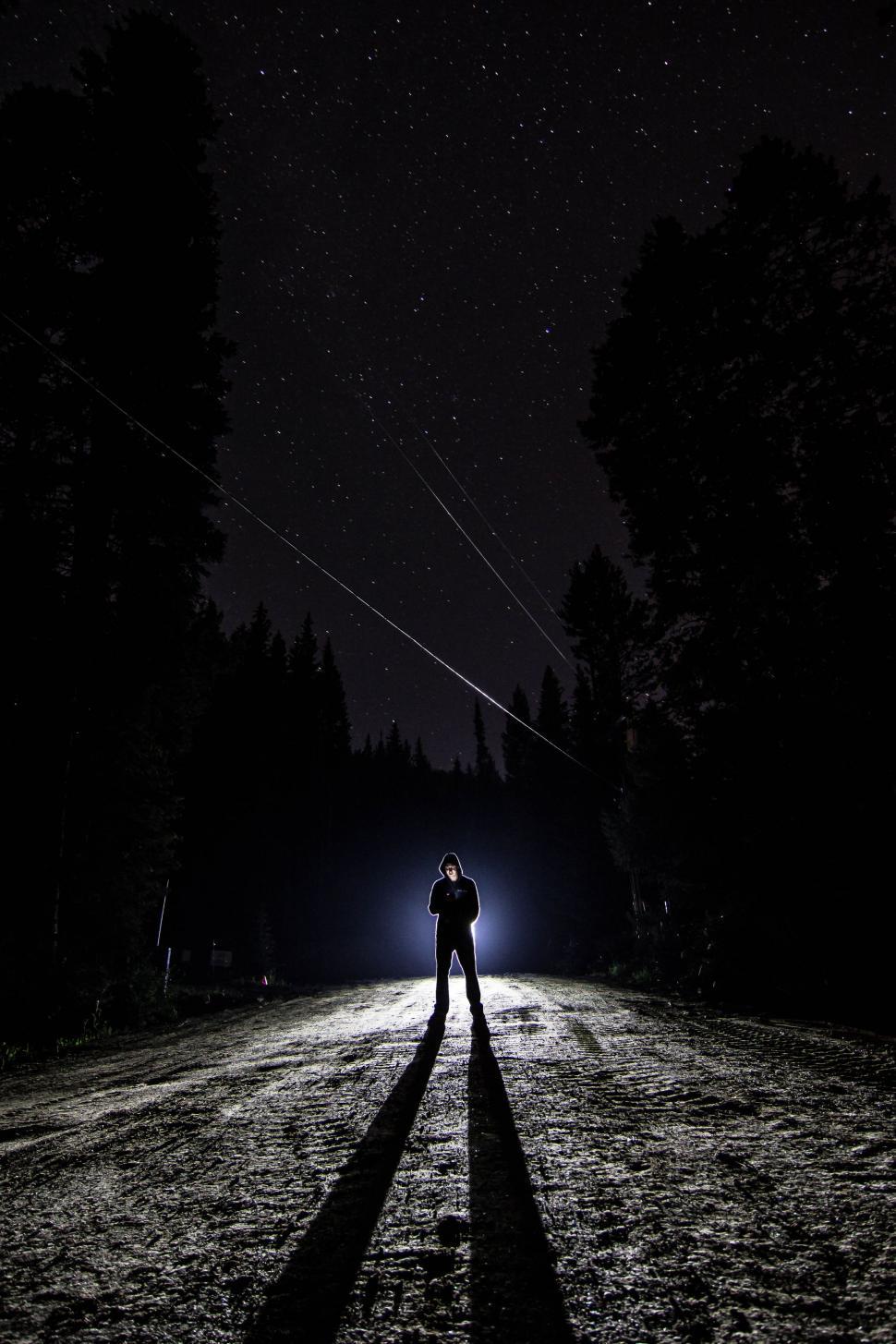 Man Standing Alone at Night with stars