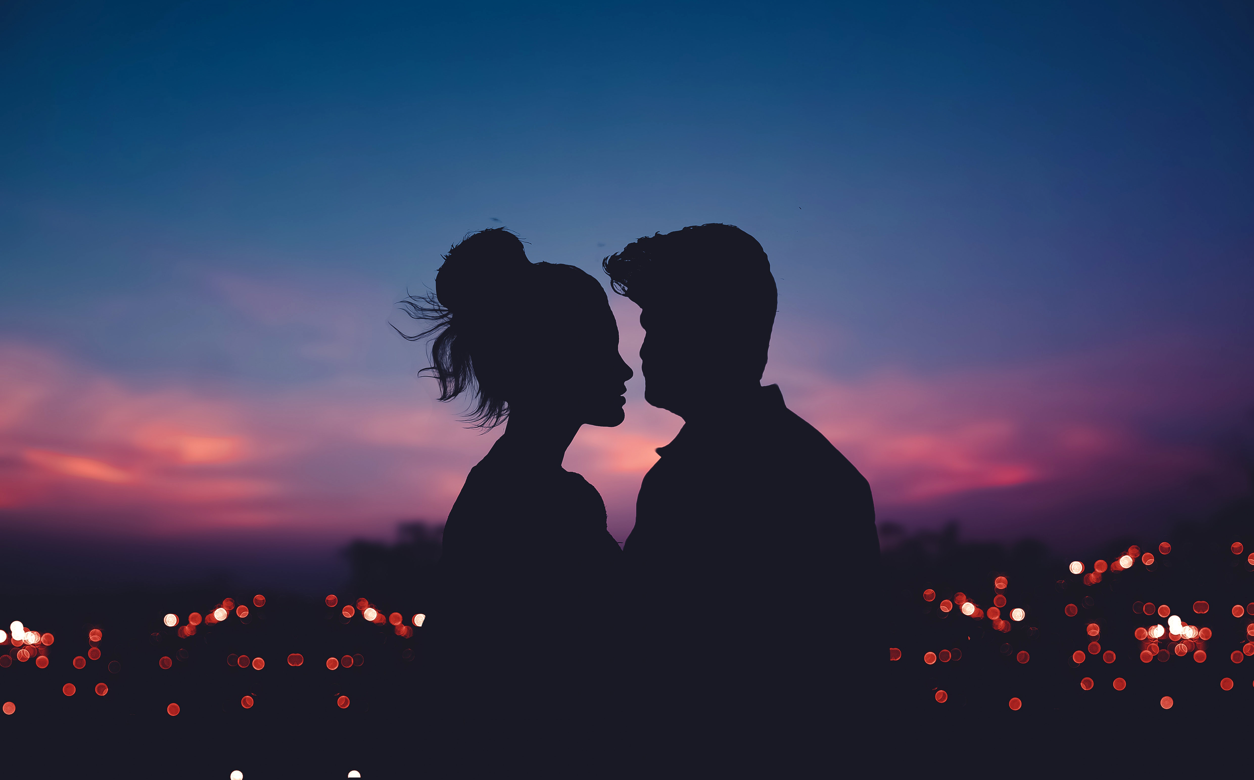 Couple Wallpaper 4K, Dawn, Silhouette