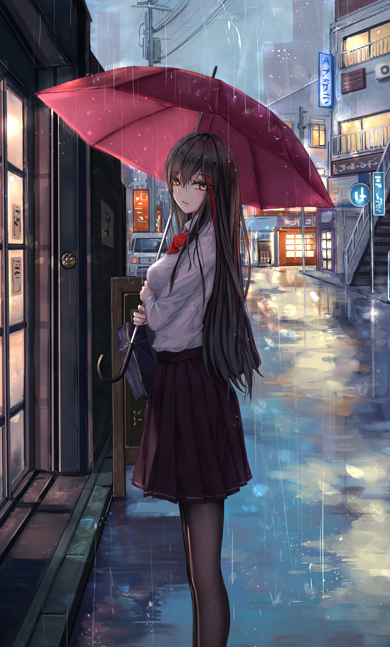 Anime Girl Rain Umbrella