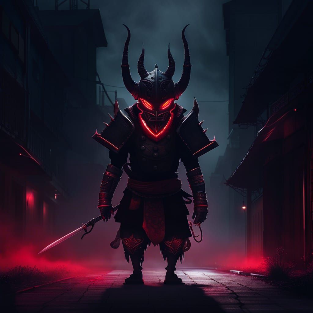 phonk with demonic samurai helmet