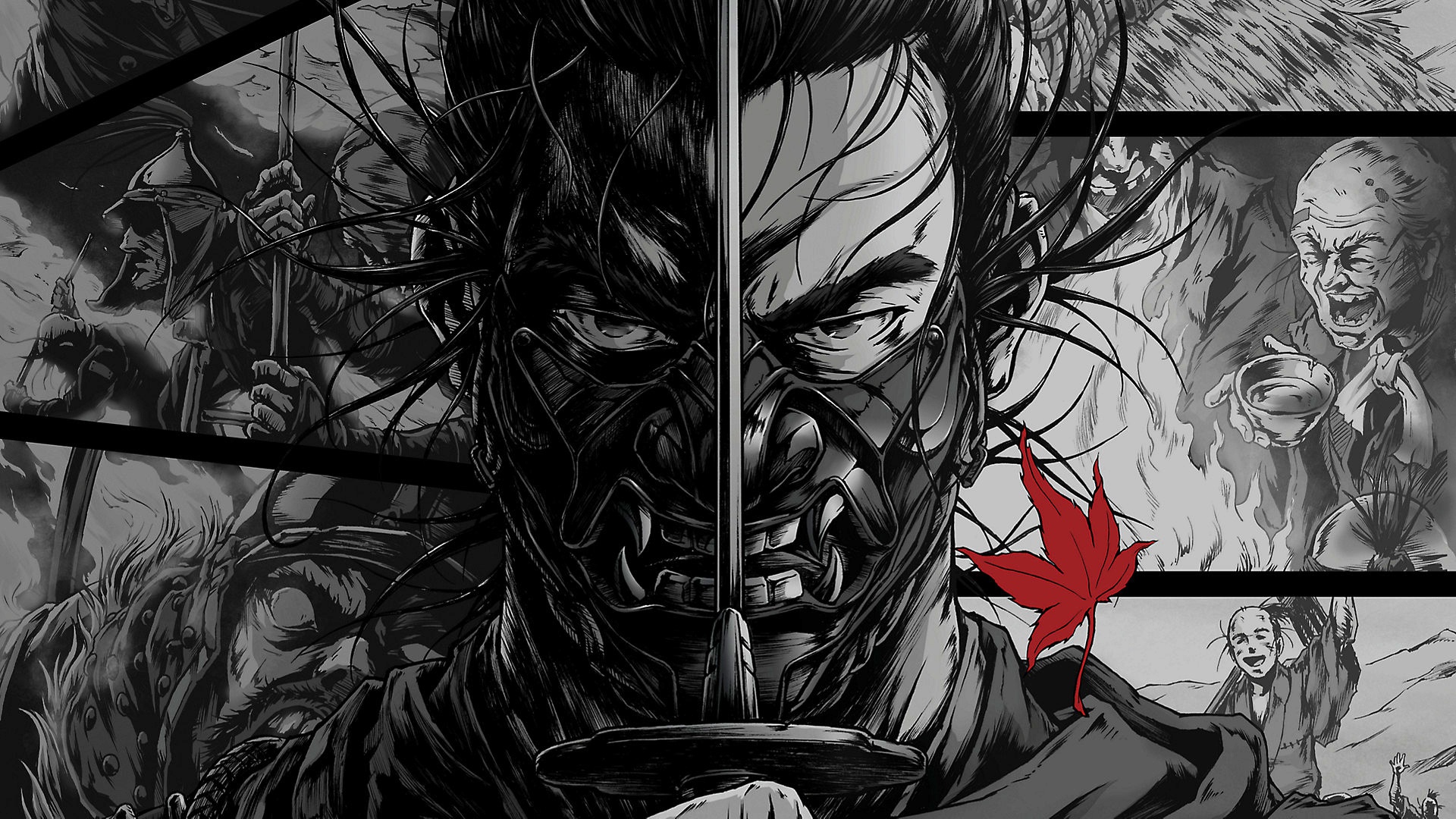 Wallpaper katana, samurai, mask, play