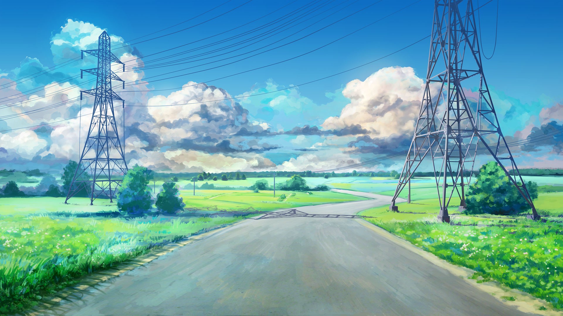 green, ArseniXC, clouds, road, blue