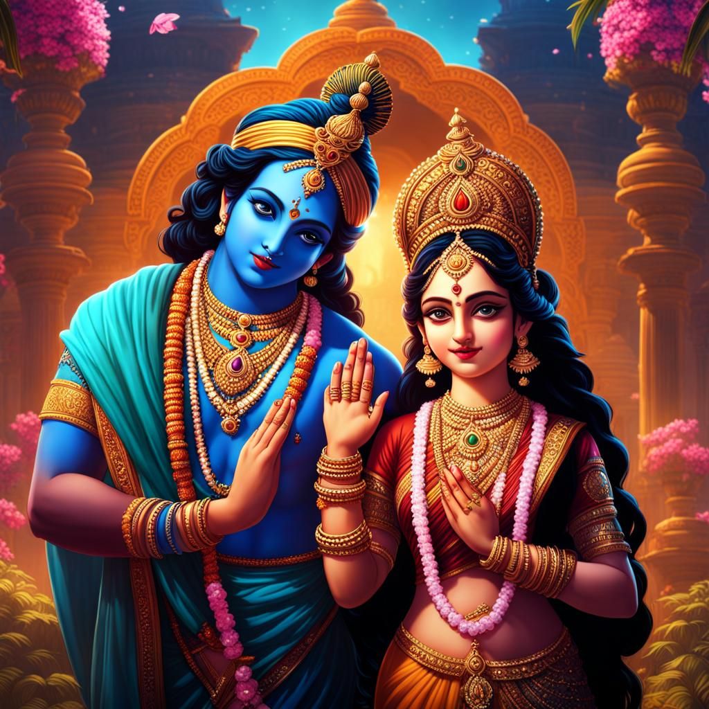 cute little radha and krishna holding