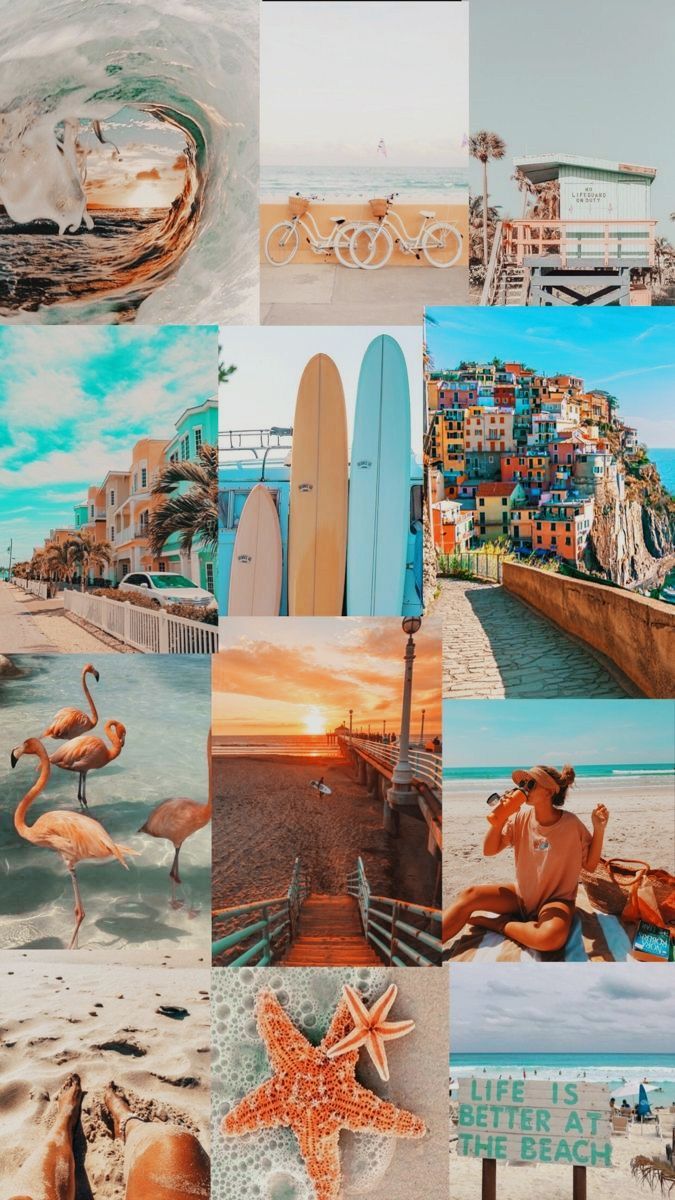 Beach wall collage, Scenery wallpaper