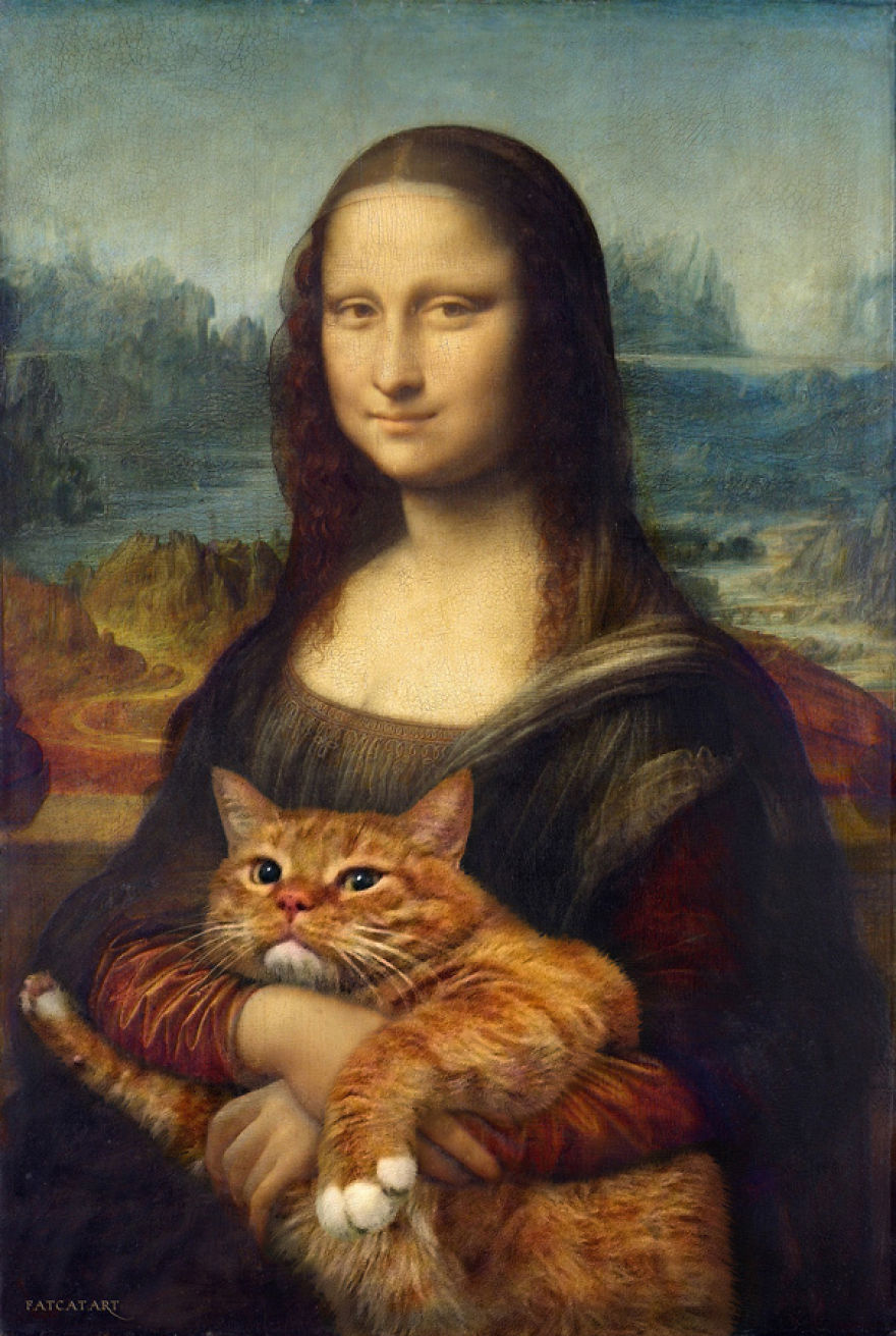 Mona Lisa & Cat. Famous art paintings