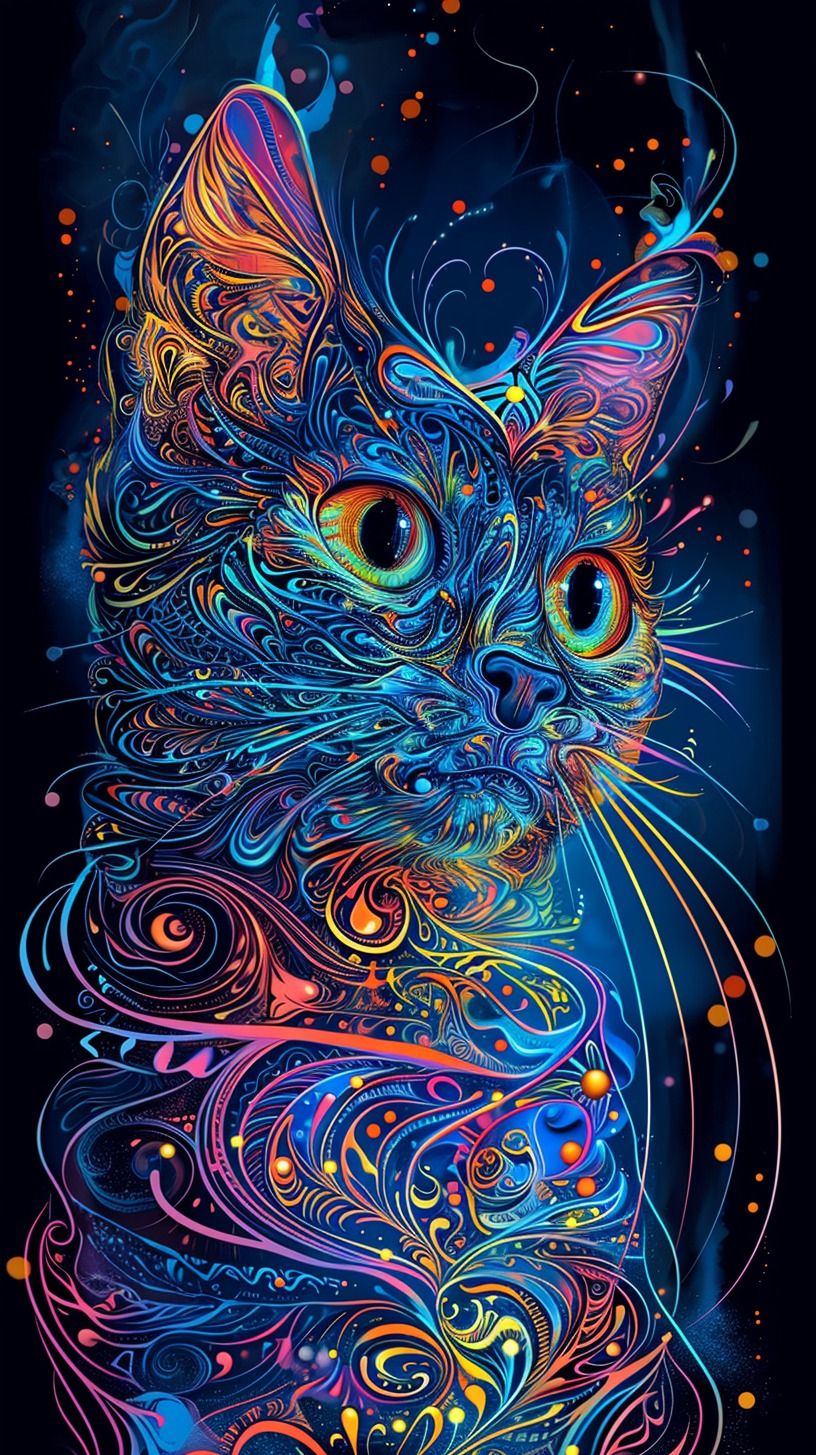 Beautiful Psychedelic Cat Wallpaper, Card