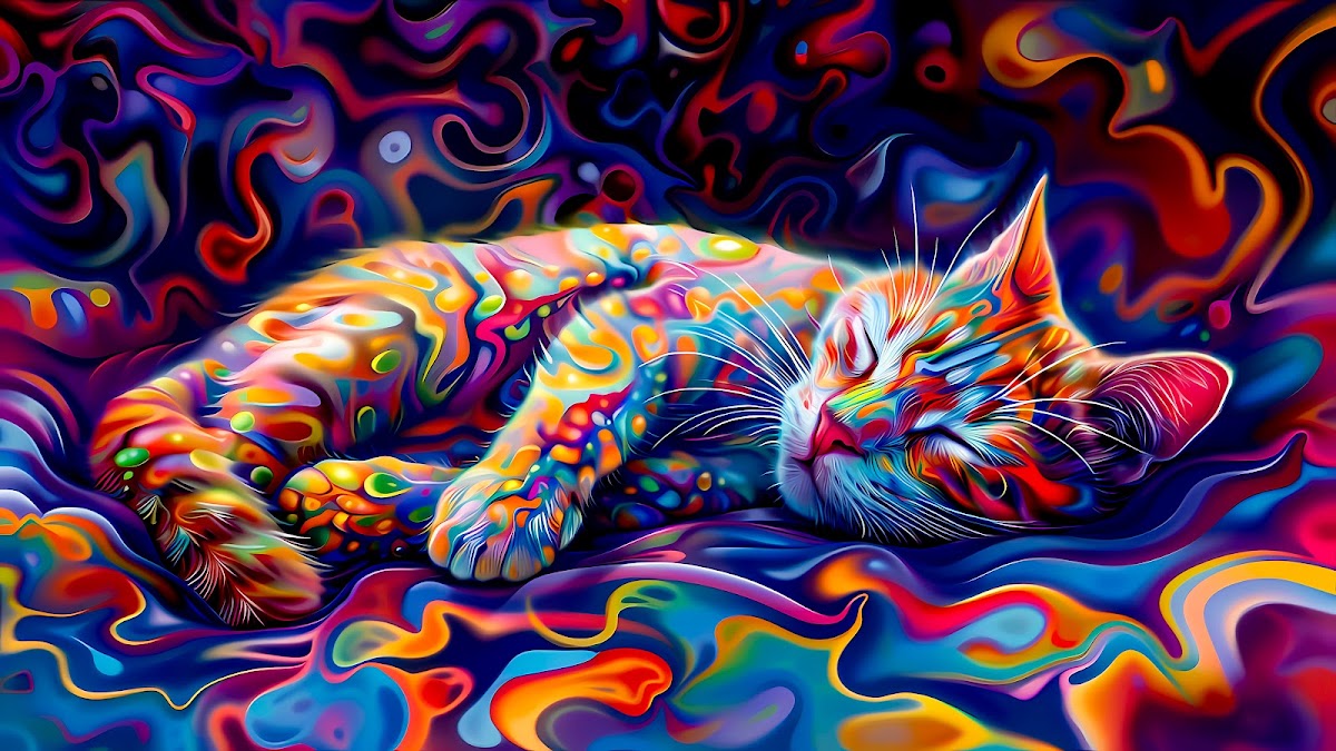 Psychedelic Dreaming Cat 4K Wallpaper